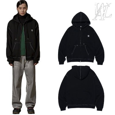SIGNATURE STITCH 配達サービス HOOD ZIP-UP - BLACK