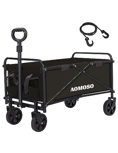 Aomoso キャリーワゴン 折りたたみ式キャリーカート アウトドアキャンプカート ワイドタイヤ搭載 大容量120L 耐荷重100kg 自立式収納 BBQ 釣り キャンプ 運動会用などに最適 (漆黒)