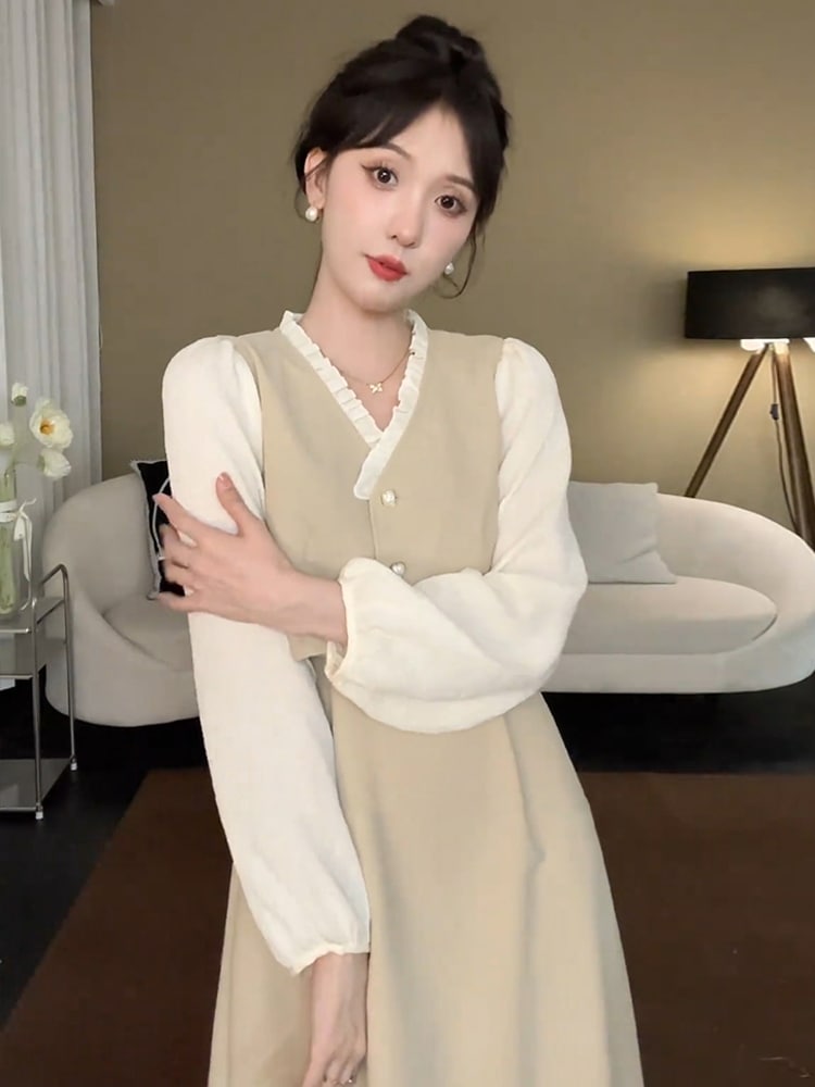 フランスの小さな香水スタイル偽のツーピース長袖ドレス子供初秋2023新しい小さな気質ロングスカート 5,259円