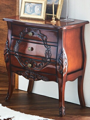 マホガニー ベルベル3段引出し ミニチェスト 完成品 電話台 ナイトテーブル アンティーク