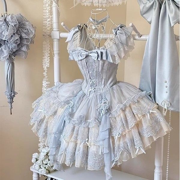 今季新作ブルースワンバレエスカート リボン ロリータ かわいい 洋服 プリンセススカート jsk ワンンピース