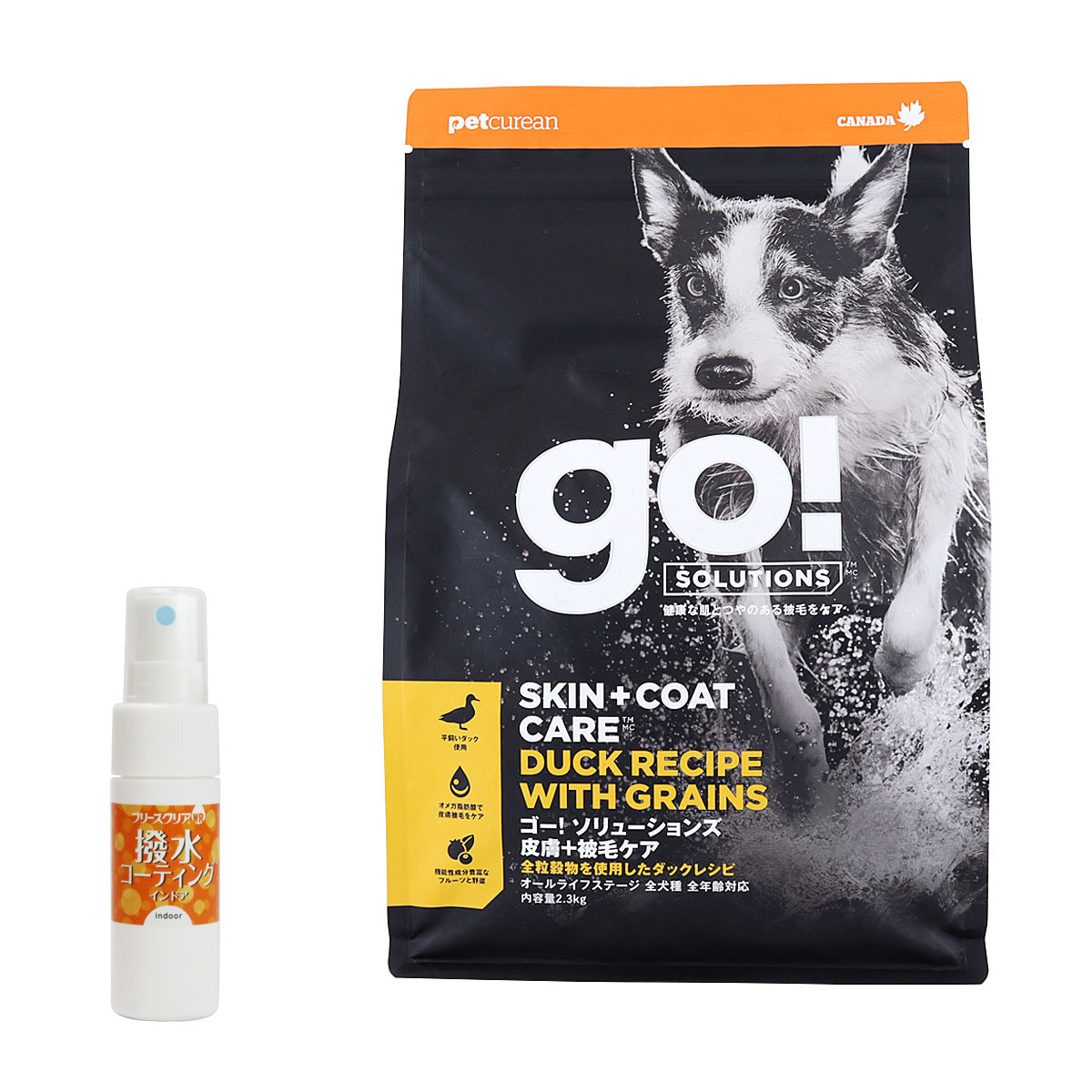 GO! ゴー ソリューションズ 皮膚+被毛ケア 全粒穀物 ダック 2.3kg【撥水コーティングインドア(水回り用) 20ml付き】ドッグフード