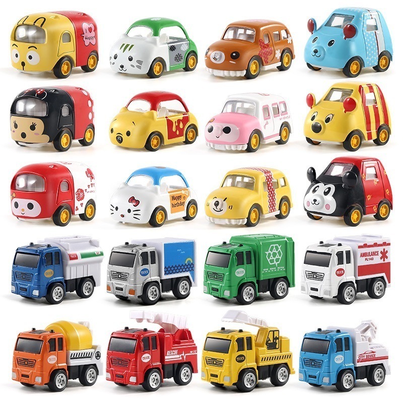 qバージョン子供用おもちゃの車落下耐性合金車モデルセットミニポケットカー男の子のおもちゃ- プーさん 4個入り