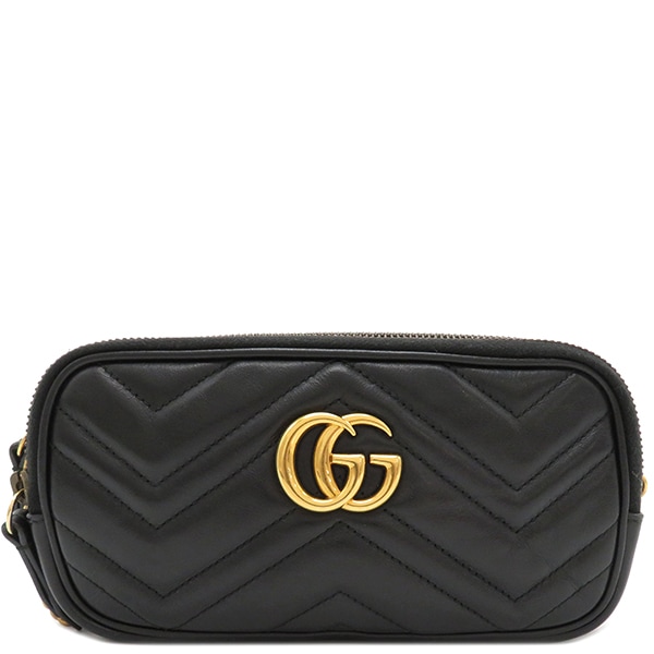 グッチ GUCCI ショルダーバッグ GGマーモント チェーンショルダー レザー ブラック ヴィンテージ金具 黒 キルティング 546581【中古】
