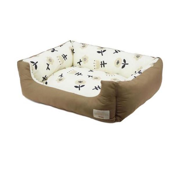 ペットプロ Homey フラワーリバーシブル スクエアベッド M ブラウン 1個入