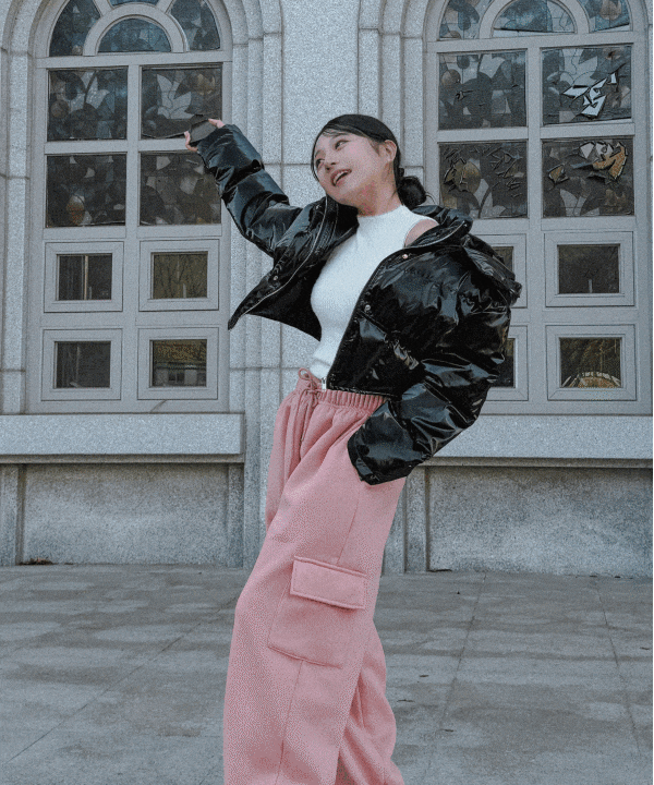 후드패딩 유광패딩 숏 크롭패딩 글로시패딩 3 color / Free size
