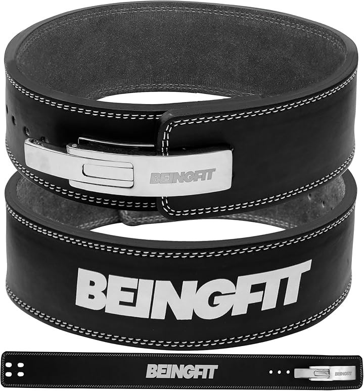 Beingfit トレーニングベルト レバーアクションベルト レザー 革 パワーベルト 筋トレ リフティングベルト パワーリフティングベルト デッドリフト スクワット(ブラック, M)