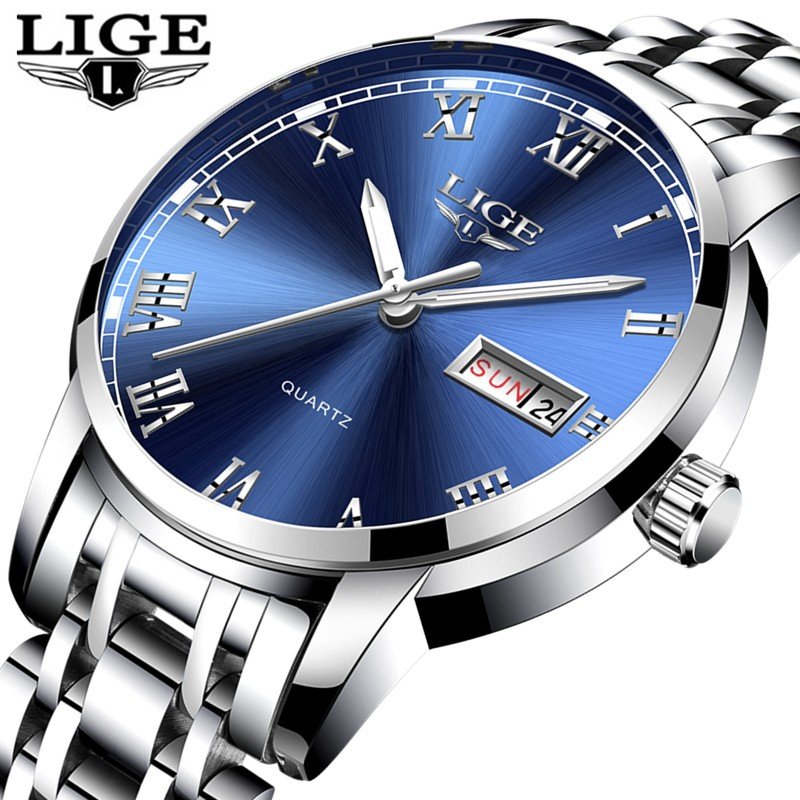 腕時計 メンズ LIGE 海外ブランド 高級 クオーツ 9846 フルスチール シルバー 選べる3色