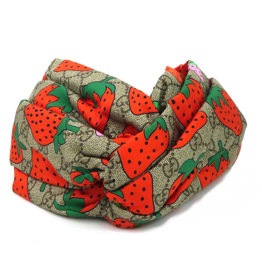グッチ GUCCI ヘアバンド ヘッドバンド シルク ブラウン/レッド/グリーン レディース e60720a