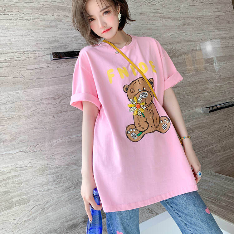 トップス カットソー Tシャツ ロング丈 ロンT くま柄 動物柄 キャラクター ラウンドネック 6,298円