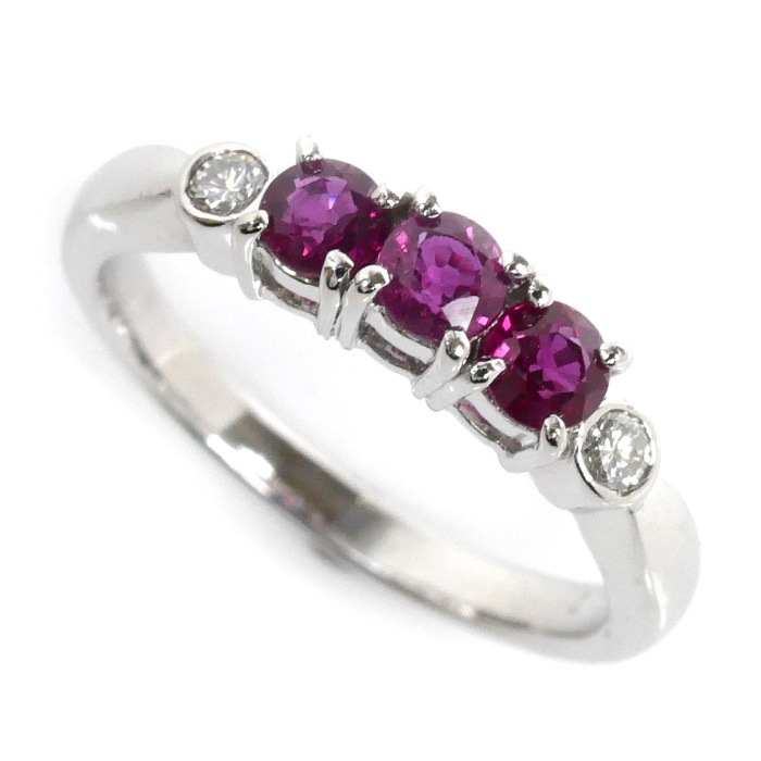 Pt900プラチナ リング指輪 ルビー0.57ct ダイヤモンド0.07ct 9号 3.7g レディース 中古