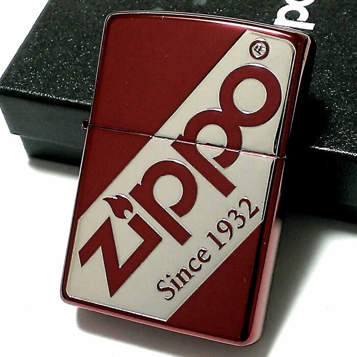 ZIPPO ライター ジッポ ロゴデザイン かっこいい レッド＆シルバー 赤銀 メンズ おしゃれ ギフト プレゼント