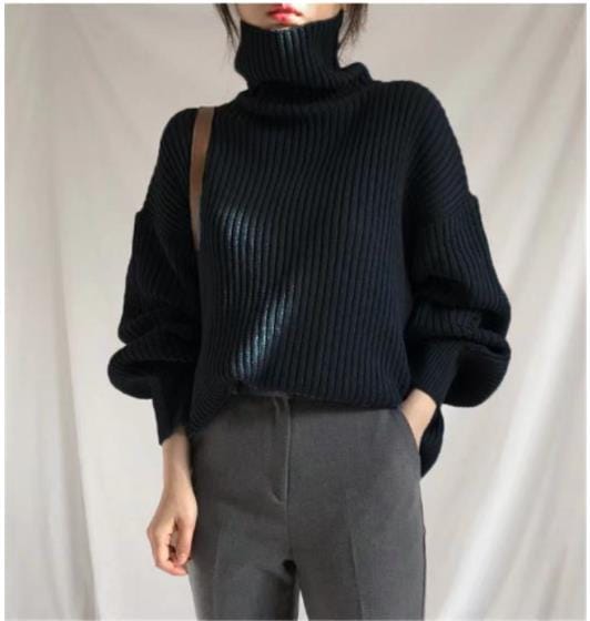 ハイネックセーターコート女性の秋冬ゆったり外着chicけだるい風長袖cec上着外国貿易 5,519円