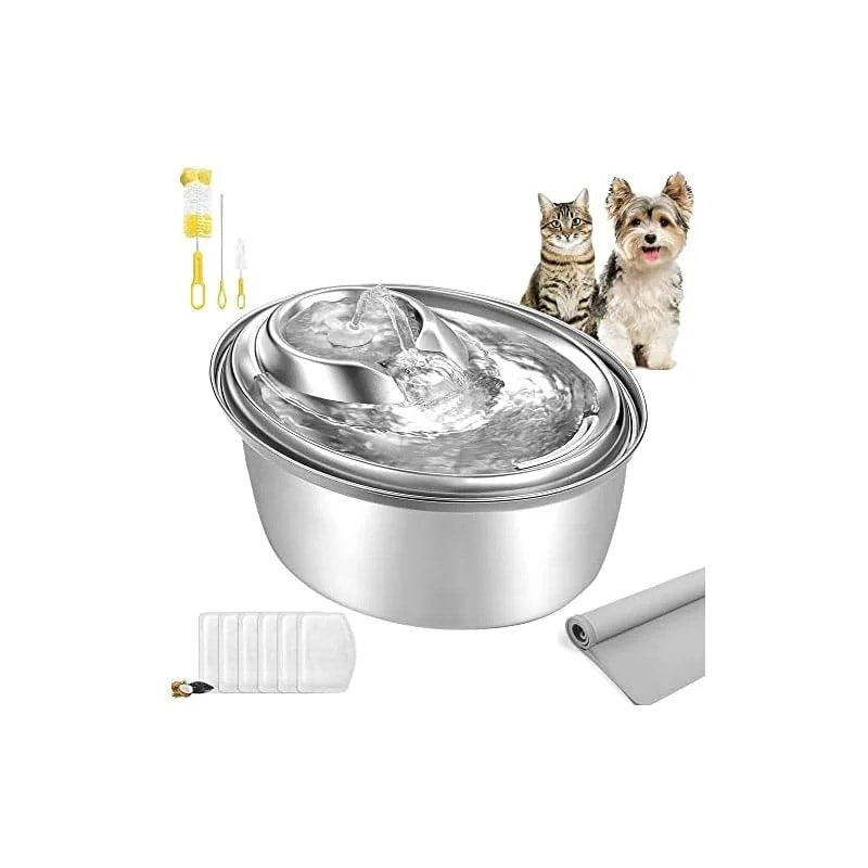 【即納】ORSDA 猫犬自動給水器 ステンレス 3L 循環式みずのみ自動 洗いやすい ポンプ低圧安全 6枚フィルター付 浄水 食事マット付 清掃専用ブラシ付 説明書付 多頭飼い対応 お留守番対応