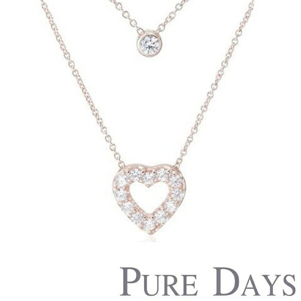【再入荷なし　即納】ピュアデイズ レディース キュービック ジルコニア ハート ダブル ネックレス PURE DAYS PDP-007 シルバー 925 2連 ピーチ ピンク ゴールドカラー シリーズ