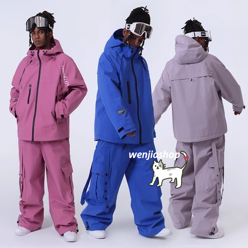 スノーボードウェア 2024 2025 上下セット メンズ レディース グレー ブルー アウター ジャケット パンツ ズボンセットアップ 韓国風 防水防寒着 スノーウェア スキーウェア スノボウェア