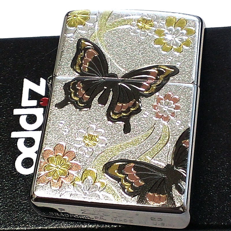ZIPPO ライター 蝶 和柄 ジッポ シルバー 花 銀 デンチュウバン レディース メンズ プレゼント ギフト