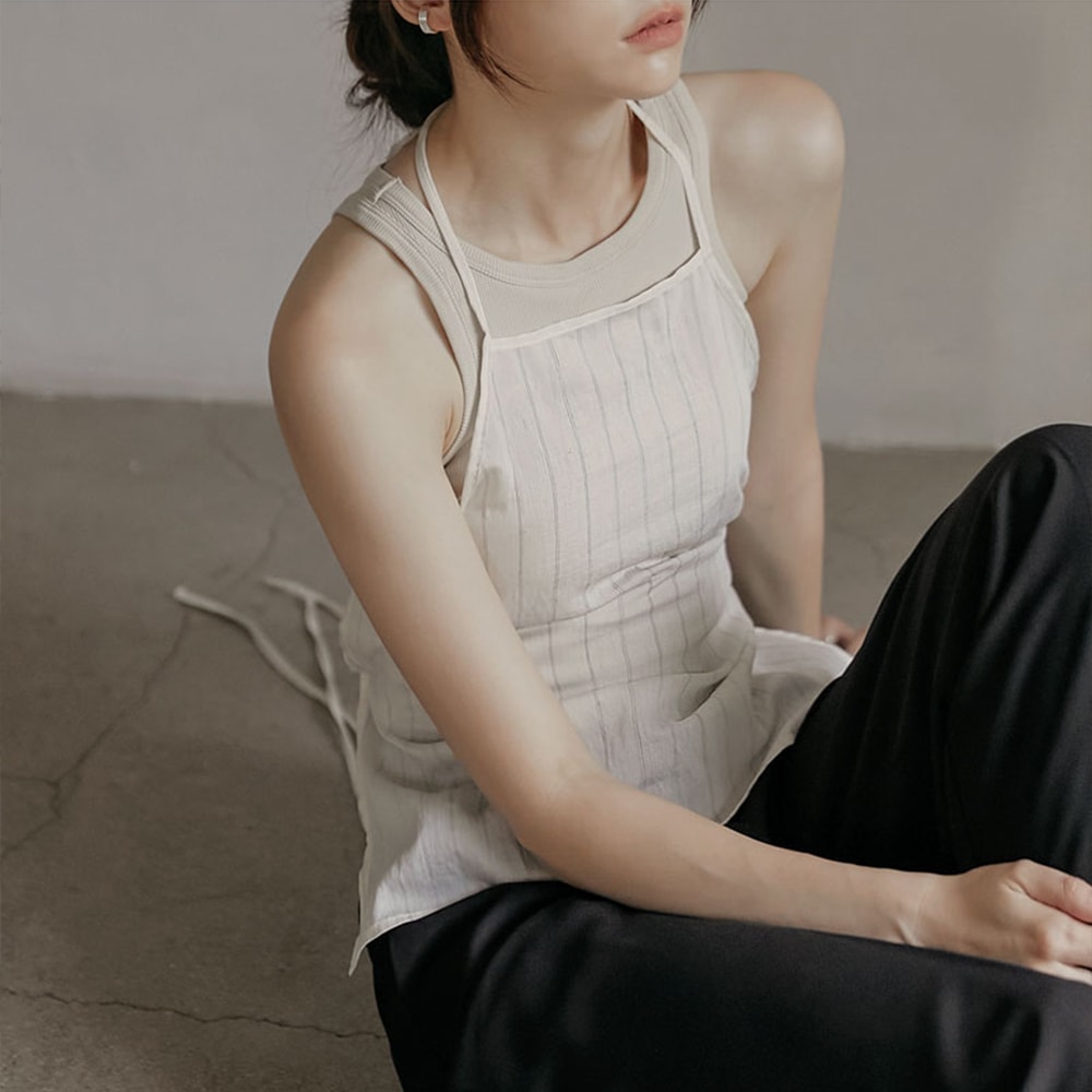 コースリネンストライプバックレスビスティエ