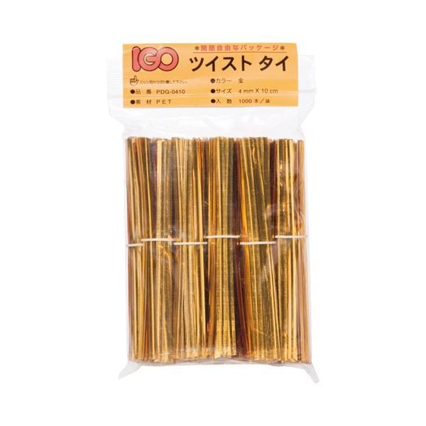（まとめ） アイジーオー ツイストタイ PET製 幅4mm長さ10cm 金 PDG-0410 1パック（1000本） 5セット