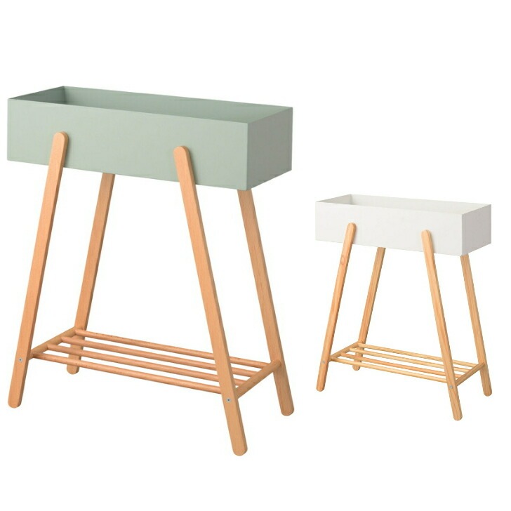 プランタースタンド ボックス ラック 長方形 観葉植物 フェイクグリーン 収納 雑貨 天然木 室内 室外 ガーデニング ホワイト グリーン PW-51