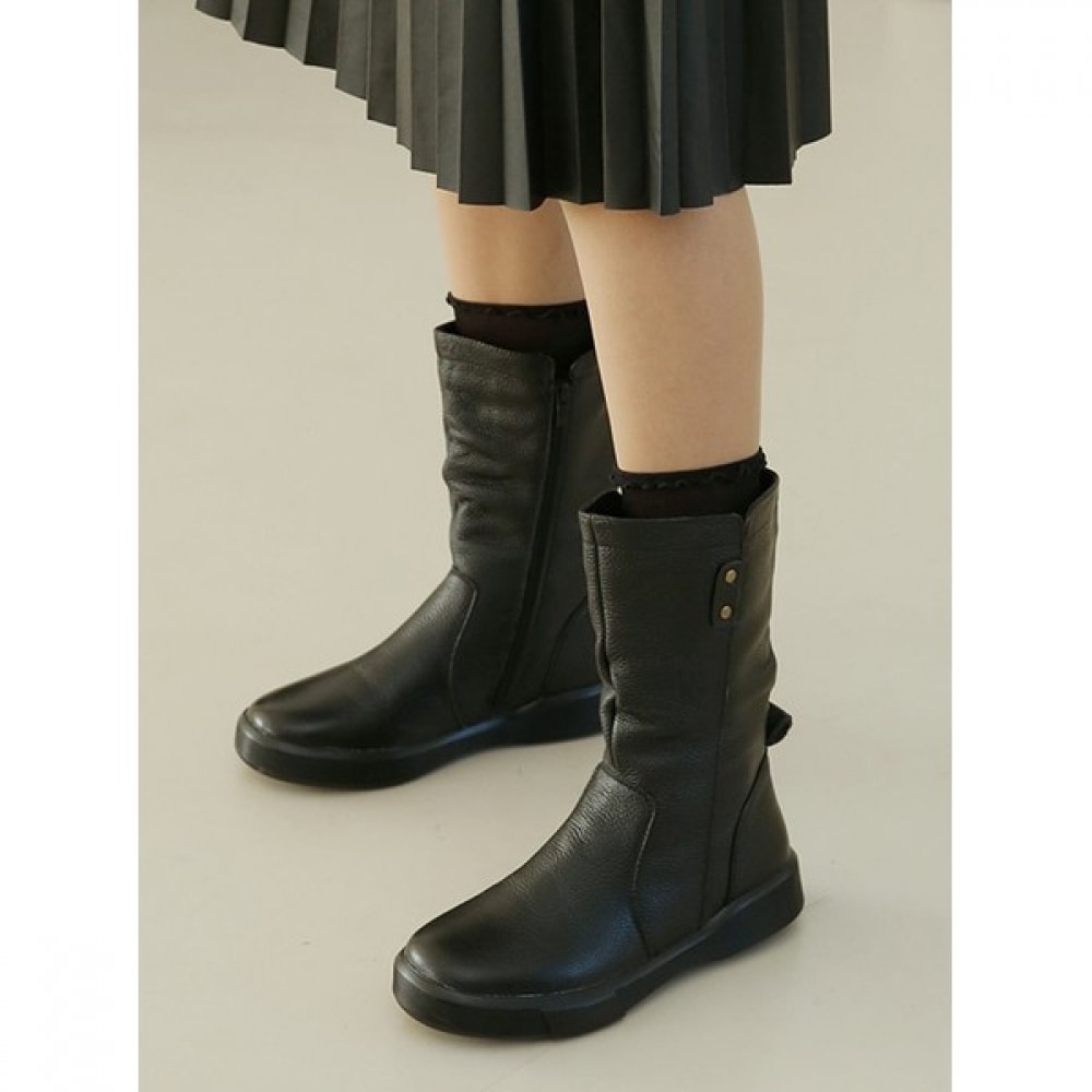 [Ninas Paris] リンクルラインダブルボタンミドルレザーブーツ 8,207円