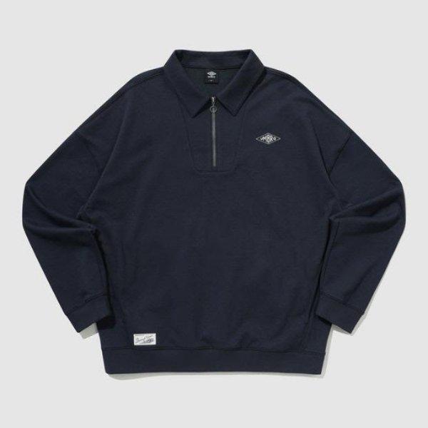 長袖Tシャツ TQT UQ121CFS12-DVY ウェイファインダー グラフィック ハーフジップアップ カラー スウェットシャツ / DEEP NAVY