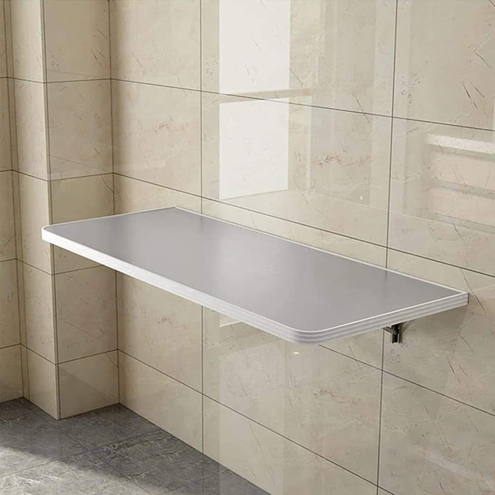 ダイニングルーム用のフローティングシェルフ付きステンレス鋼の折りたたみ壁のテーブルコーナーデザインの折りたたみ可能なコンピューターワークステーション LWX