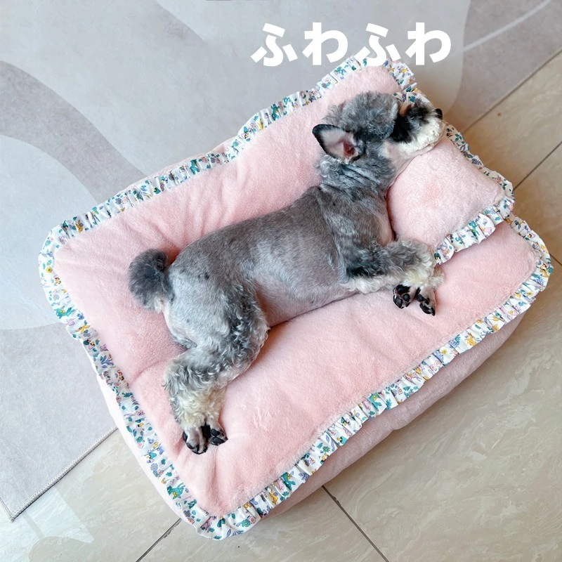 ペットベッド クッション キャットハウス フリル 可愛い 猫 犬 ソファ 寝床 寝具 ふわふわ 暖かい 四適用 洗える
