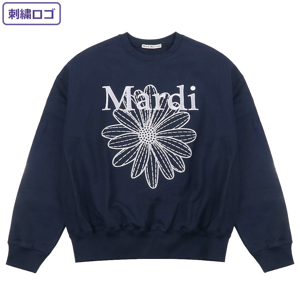 SWEATSHIRT FLOWERMARDI NEEDLEWORK NAVY LIGHTGREY 長袖 レディース 韓国 ファッション アパレル 刺繍 ロゴ