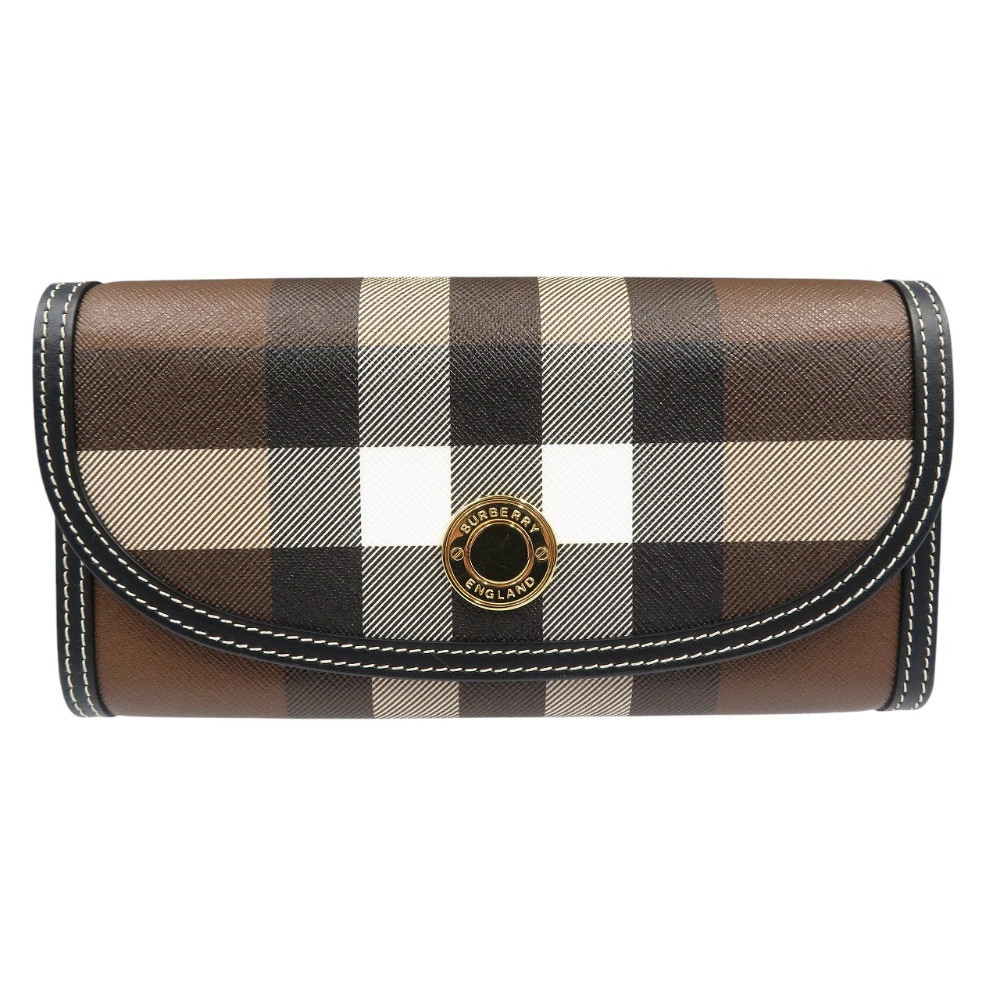 未使用品 ハルトン ジャイアントチェック 長財布 コットン/ポリウレタン ダークバーチブラウン 1316【中古】 レディース