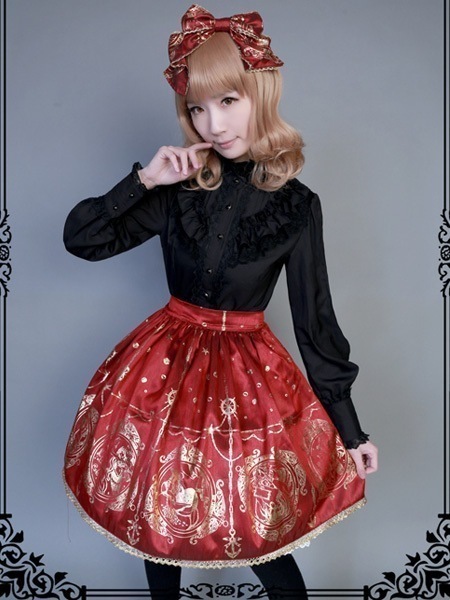 【新品開催 】ロリータ服　スカート　スィート　プリント　レース　新作　ハイウェスト