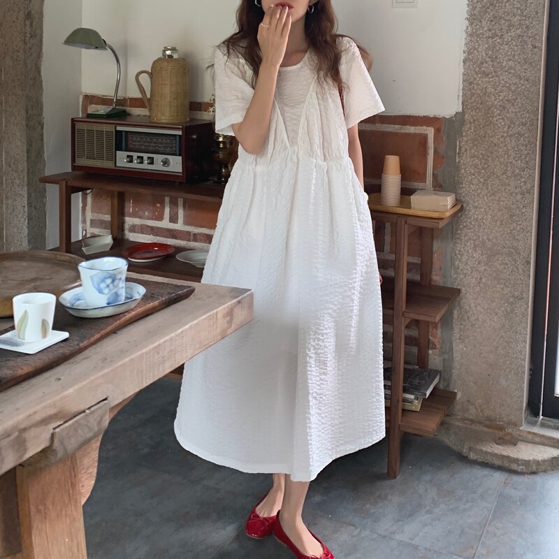 3色 ワンピース 半袖 春 夏 きれいめ カジュアル かわいい フォーマル aライン Aライン フレア ティアード ワンピドレス ロング ロング丈 9分丈 アンクル丈 五分袖 Uネック ラウンドネック