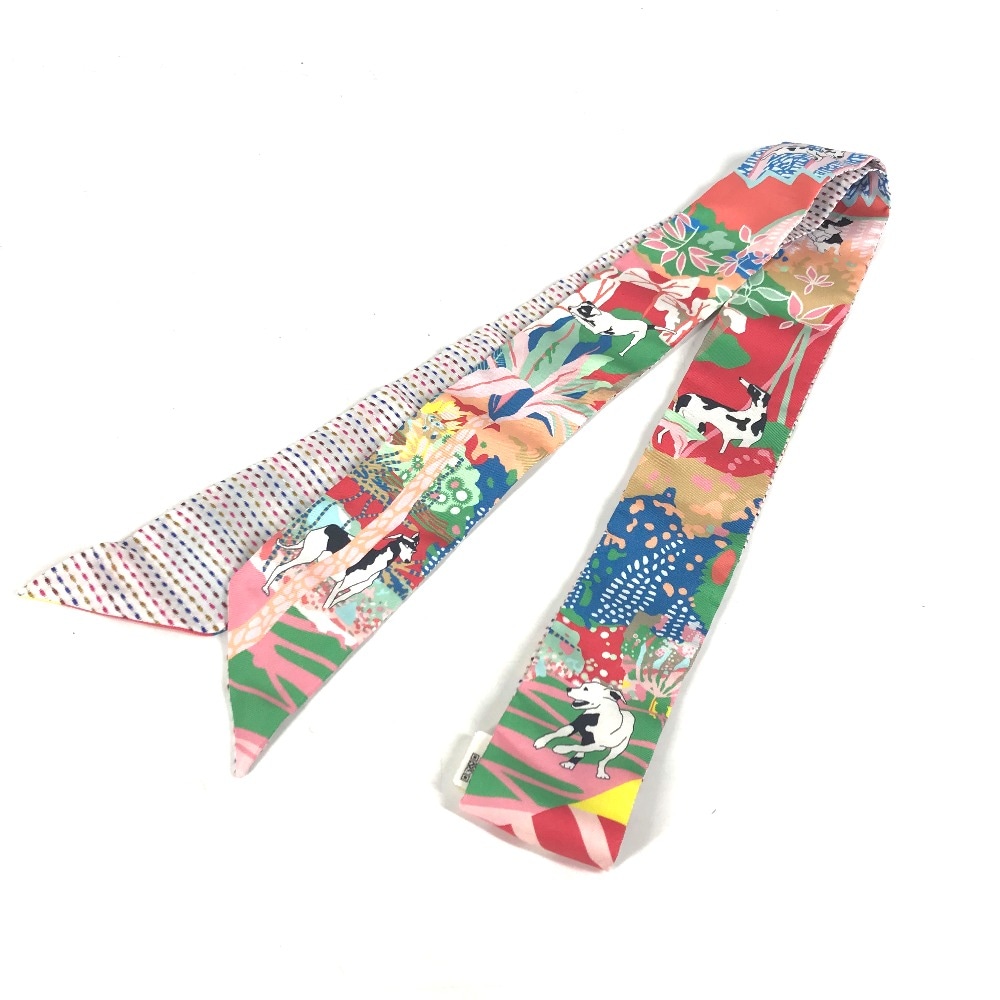 スカーフ ツイリー ツインズ 刺繍 犬 ワンちゃん dog ドッグ ツィリー バンドースカーフ シルク マルチカラー