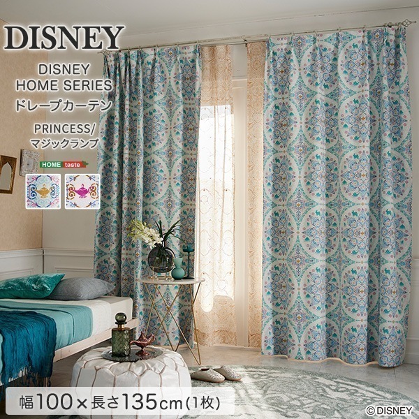 DISNEY/ディズニー ドレープカーテン 100×135cm×1枚 グリーン ピンク