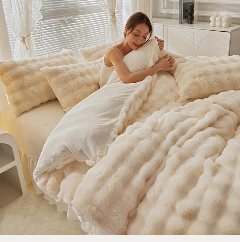 布団カバーセット ラビットファー調 冬用 あったか 3点セット 4点セット フランネル マイクロファイバー 厚手 もこもこ 静電気防止 ふわふわ 暖かい 冷え対策 洗える 吸湿発熱 昼寝 高級 寝具カ
