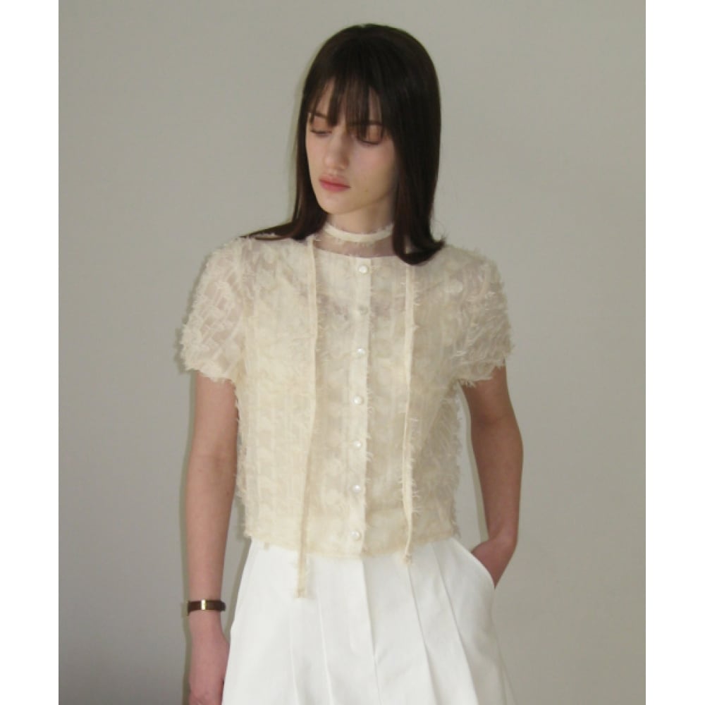 レターフロムムーンヘアリーシースルーススカーフブラウス (クリーム)