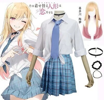 喜多川海夢シャツ制服スカートコ今週の割引は 25% オフですスチューム変装仮装イベントcos服撮影祭りウィッグ付き