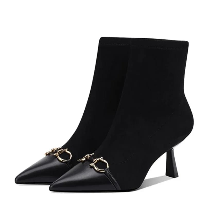 女性用ハイヒールアンクルブーツ,快適なスリッポンシューズ,セクシーなニットショートブーツ,新しいファッション2024 - 322