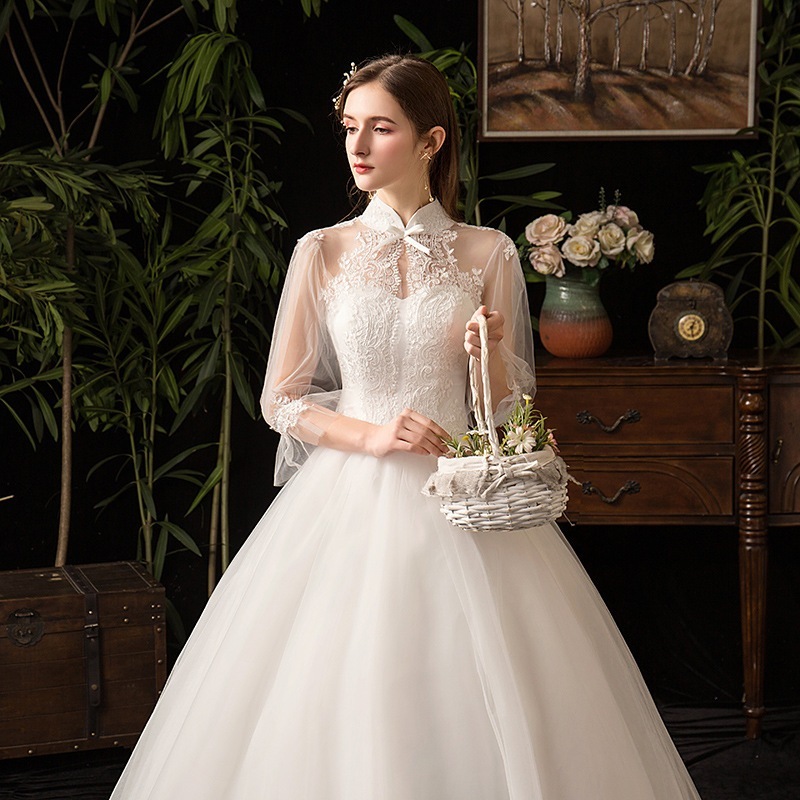 ウェディング ドレス 2022 新作 立ち襟 袖 スリム スリム 花嫁 プラスサイズ フォト スタジオ チー ディ チュン チュン