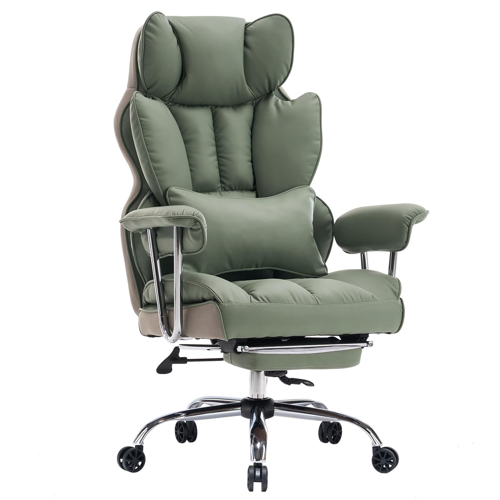 ゲーミングチェア デスクチェア オフィスチェア ゲーム用チェア パソコンチェア 伸縮可能のオットマン 椅子 テレワーク 社長椅子 高さ調節機能 PUレザー (ライトグリーン) 88988