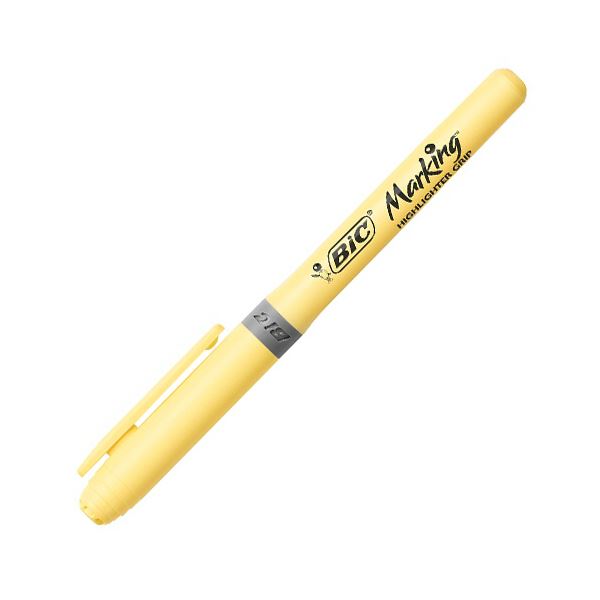 （まとめ） BIC蛍光マーカー マーキングハイライターグリップ パステル イエロー BRIGBKPSTYLW 1セット（12本） [x5セット]