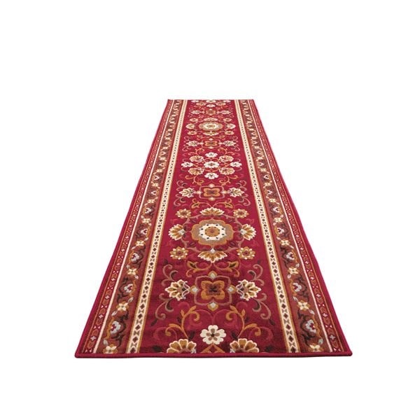 アラベスク柄 廊下敷き/フロアマット エンジ 65120cm 抗菌防臭吸水速乾加工 滑りにくい加工 洗える 日本製