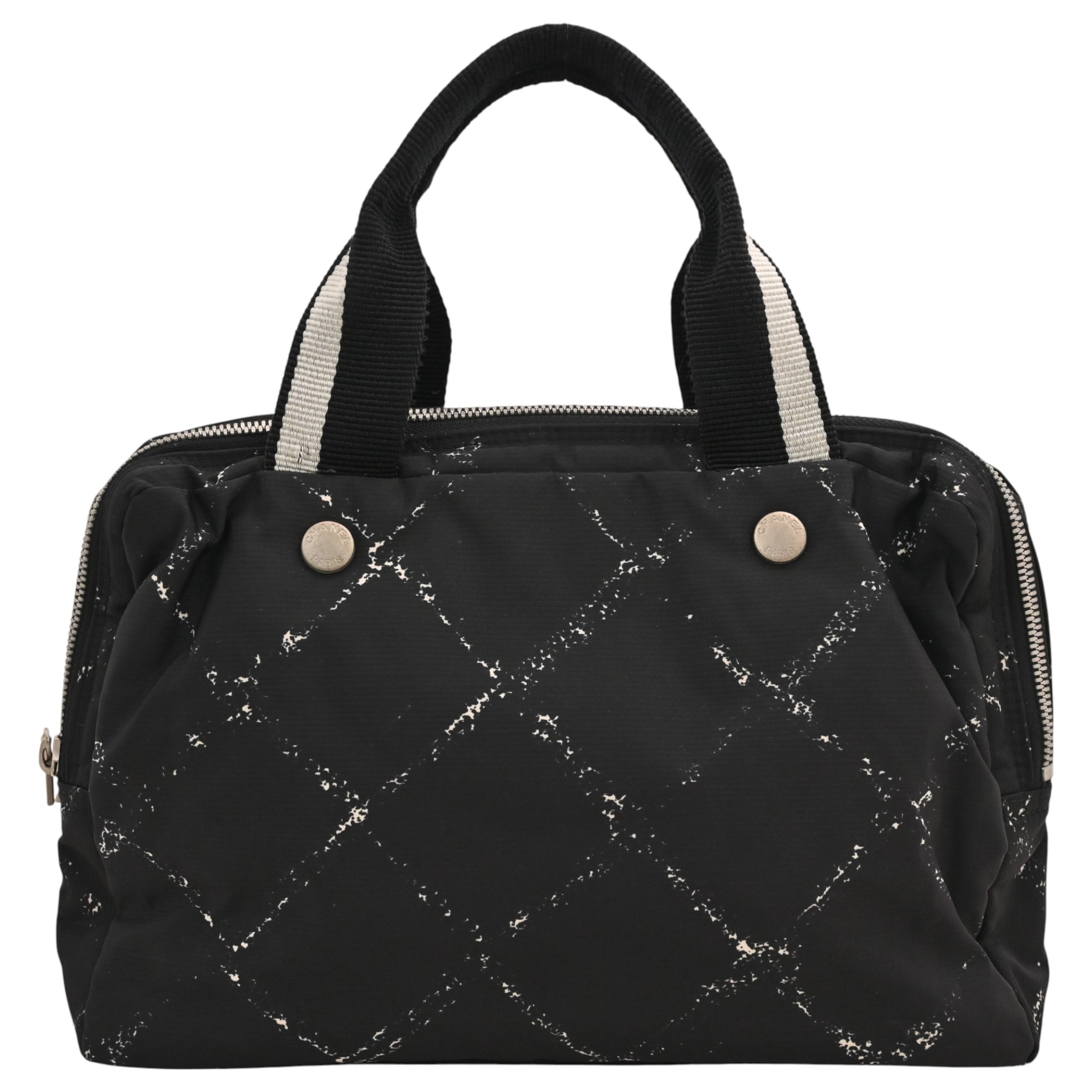 シャネル 旧トラベルライン ナイロン ハンドバッグ ブラック シルバー金具 Bランク ch4510gr