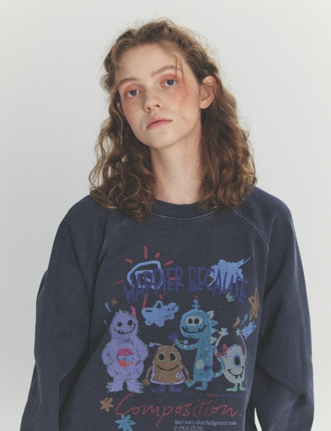 happy day ピグメントスウェットシャツ Dark Blue　UNISEX