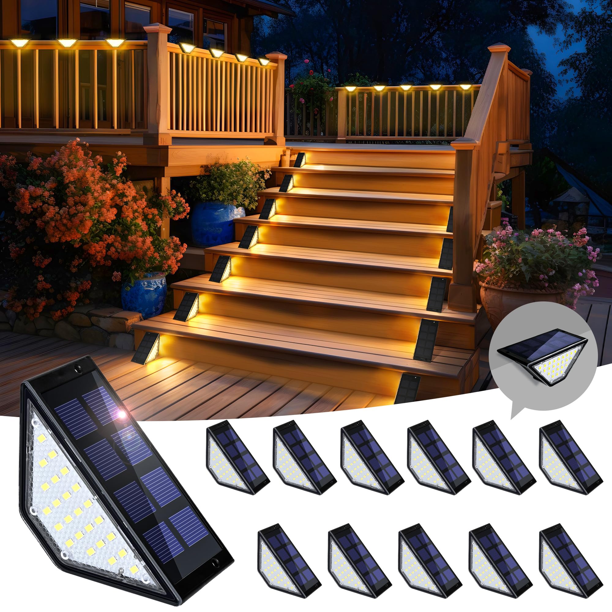 GIGALUMI ソーラーライト 屋外 階段ライト LED ソーラー デッキ ライト ガーデンライト IP67防水 フェンスライト アウトドア ライト テラスライト ソーラー充電 通路 警告 庭 ライ