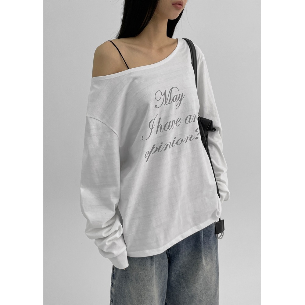 ブラックアップ【春新品】マッケンレタリングオフショルダー長袖Tシャツ