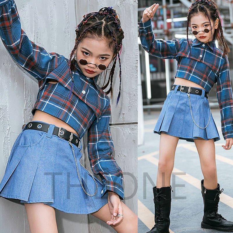 チアガール チア セットアップ ダンス衣装 デニムスカート チェック柄トップス ステージ衣装 韓国
