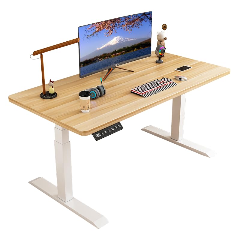 ,電動式昇降デスク,パソコンデスク,オフィスワークデスク,高さメモリー機能,電動 スタンディングデスク,自動昇降,障害検知,静音 (ナチュラル木目調, 120*60) 53709