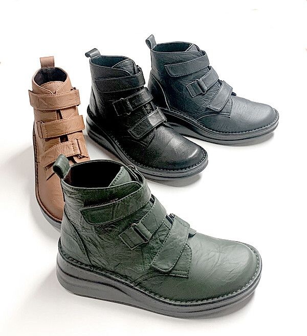 ブーツ レディースシューズ レディースファッション 靴 本皮ギャザ入り素材 ストラップベルトブーツ