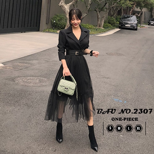 レディース キレイめ ワンピース 春 夏 インポート きれいめ セクシー 長袖 タイト Vネック チュール 切り替え フリル 着痩せ お呼ばれ ミドル丈 パーティドレス 通勤 エレガント 大人 上品